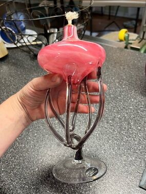 Hand-Blown Pink Glass Art Sculpture -  jellyfish/octopus design
